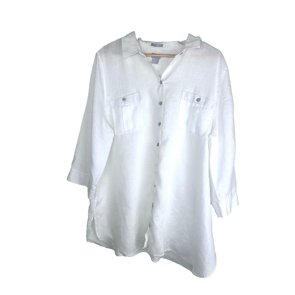Chico's 100% Linen Blouse Resortcore Beachy Closet Staple Effortless Size 1 XL